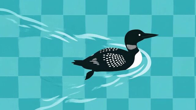 Animated Loons Swim in a Calm Lake On Square Background, Vector Illustration Footage