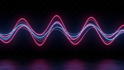 Vibrant multicolored waveform pattern with neon lights on dark background