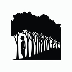 Silhouette of a person in a forest