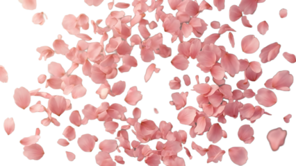 A delicate scattering of pink flower petals on transparent background