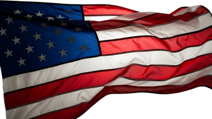 The American flag waving proudly on transparent background