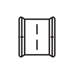 Walkway icon featuring a top-down perspective of a designated thoroughfare with a dashed center line and solid protective border rails, symbolizing safe pedestrian transit paths and facility traffic.