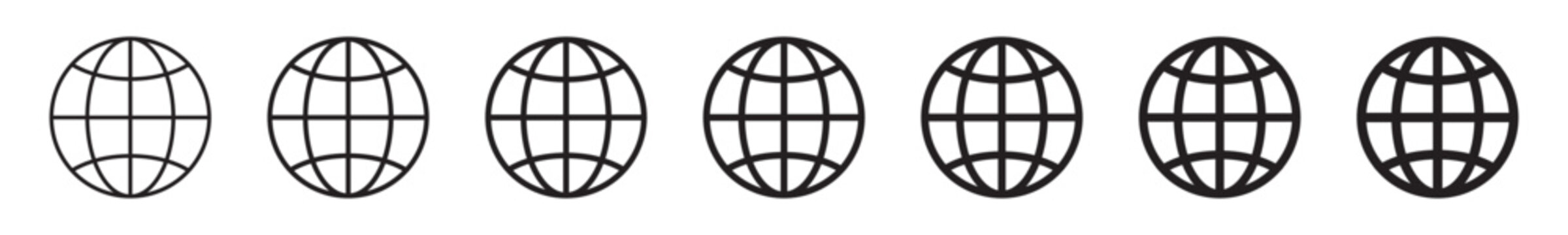 Globe icons set, WWW world wide web set site symbol, Internet collection icon, website address globe.