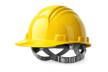 Fototapeta premium Yellow protective helmet for worker safety on job sites. Hard hat isolated on transparent background symbolizing security