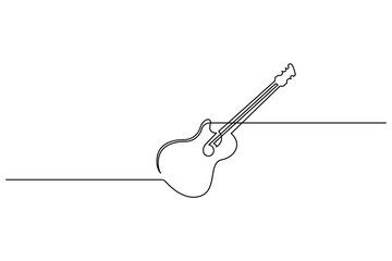 Modern single line illustration clean outline style featuring an acoustic guitar for musical branding and creative sound design projects