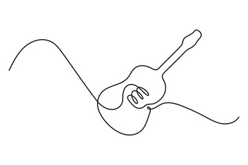 Obraz premium Abstract single line art modern illustration acoustic guitar body with a rhythmic flowing wave line for folk music themes.