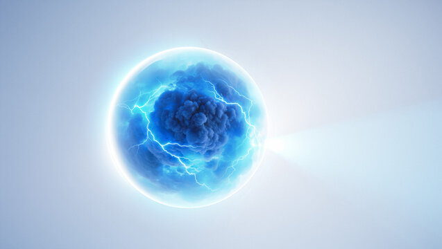 Glowing energy sphere with lightning and cloud