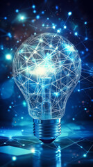 Glowing digital light bulb innovation concept