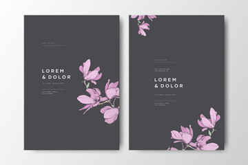 minimalist wedding card with magnolia flower and dark background   © Dream4