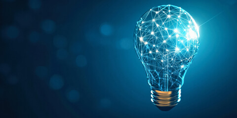 Glowing digital light bulb innovation technology concept