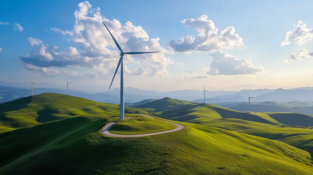 Wind turbines on mountain landscape renewable energy - Powered by Adobe
