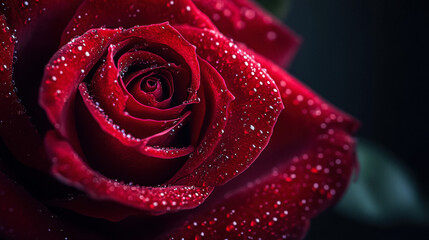Red rose with water drops close up macro