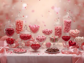 Colorful Valentine's Day Candy Buffet with Heart-Shaped Treats