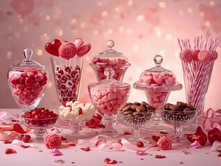 Colorful Valentine's Day Candy Buffet Arrangement with Treats and Decor