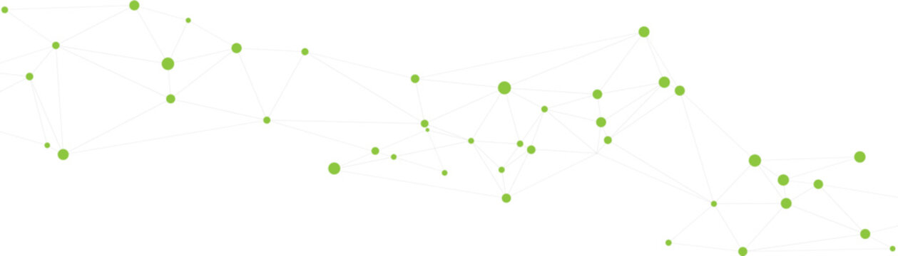 Digital data network, abstract connected points and line grid background with green nodes for blockchain AI internet and fintech template layout
