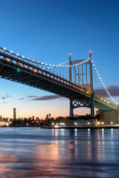Triborough Bridge at night, in Astoria, Queens, New York. USA