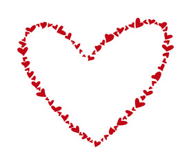 Romantic Heart Shaped Frame of Red Hearts Vector Illustration Isolated on White Background, Love Symbol for Valentine&rsquo;s Day, Wedding and Holiday Design with Copy Space
