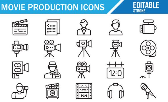 Film, Video & Cinema Line Icons - Editable Vector Graphics