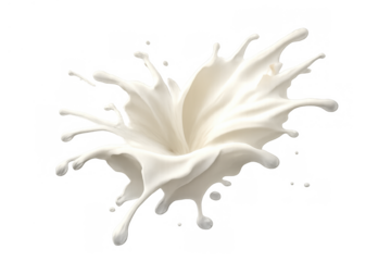Dynamic milk splash creating an energetic liquid crown on a transparent background, depicting freshness and motion