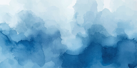 Abstract blue watercolor background with a grunge ice texture featuring soft white clouds and light smoke across a vintage paper atmosphere under a bright nature sky