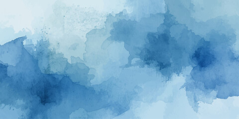 Vintage watercolor sky background with blue grunge texture and abstract paint clouds for a weathered paper design