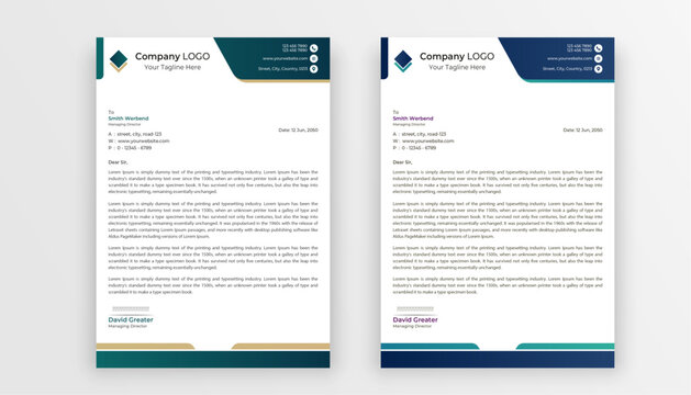 Two modern business letter templates with colorful design elements
