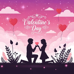 Valentine&rsquo;s Day Social media post vector with red and pink roses in vase, assorted chocolates, and gift boxes