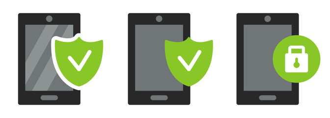 Antivirus, anti-hacking icon. Smartphone with a shield and lock icon. Vector flat icon isolated on white background.