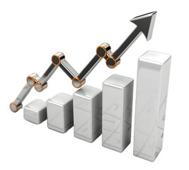 Business growing graph icon Gold and Silver color 3D object on white background High quality photo