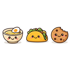Kawaii Cute Food Set &ndash; Cartoon Noodles, Taco and Cookie Characters