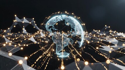 A mesmerizing digital representation of our interconnected world showcasing global data networks and advanced technological communication through glowing lines and illuminated points symbolizing the . - Powered by Adobe