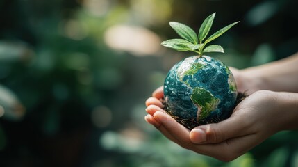 Environmental protection concept, bubbles protect small trees and their growth, and earth saving icons floating around the bubbles.