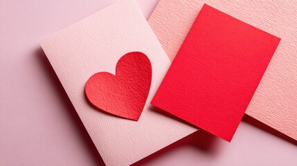 Red heart made of shiny colored paper isolated on white background.