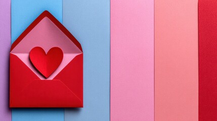 Envelope with red heart for valentine day on white background