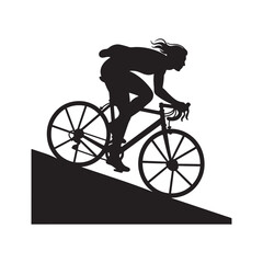 Silhouette of a cyclist riding a bicycle downhill on white background cycling bike