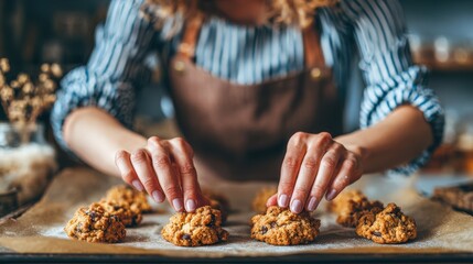 Chocolate chip cookie dough scooped on a cookie sheet ready to be baked