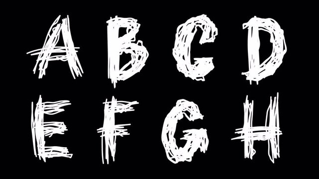 Animated scribbles font drawn by hand with a pencil and a dynamic swaying effect on a transparent background.