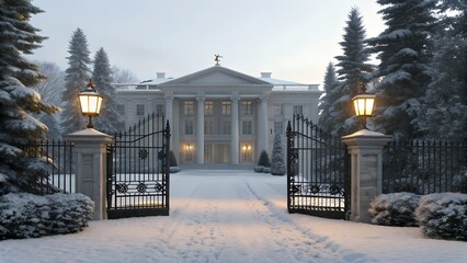Elegant mansion in winter wonderland
