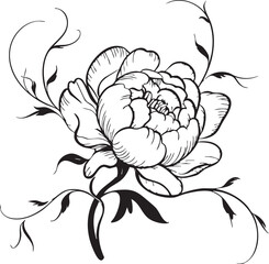 Black and white of a stylized flower with curly petals