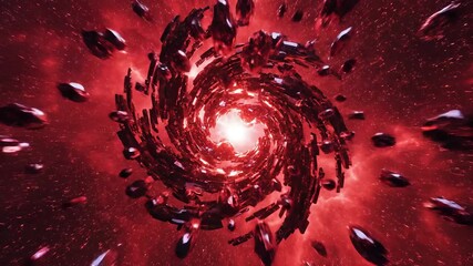 Abstract Red Wormhole Tunnel A Hyperspace Journey Through Time and Space Featuring Glowing Particles and Dark Matter Ideal for Science Fiction and Futuristic Visuals.