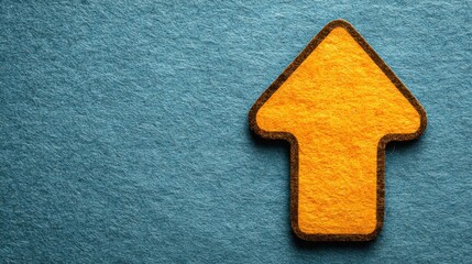 Red up arrow in the lawn grass. Copy space for text