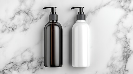 Hair care products on a wooden table on a neutral background.