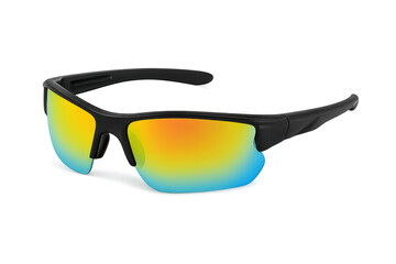 Sport sunglasses with polarized reflective lenses on transparent background