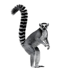 Obraz premium Ringtailed lemur standing on hind legs looking forward transparent background
