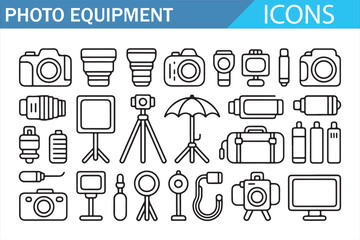 Camera and Studio Photo Equipment Icons Collection