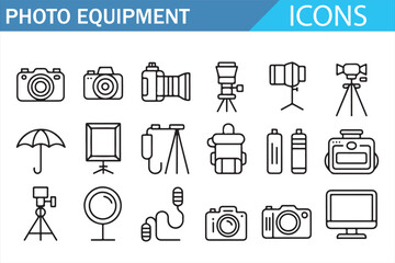 Photography Equipment Icons Set for Studio and Digital Use