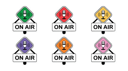 Set of colorful on air signs with microphone in different colors isolated on white background microphone colorful signs