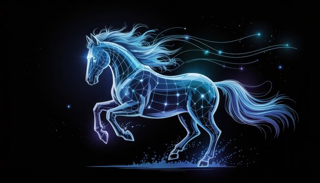 digital light horse concept , horse zodiac year concept 
