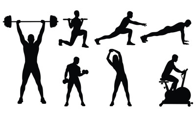 Fitness Exercise Silhouettes Collection Workout Poses Set