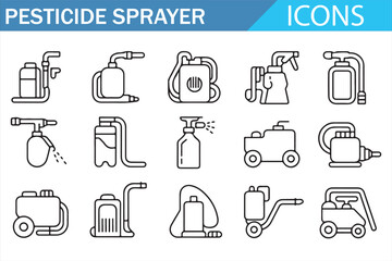 Pesticide Sprayer Icons Set for Agriculture and Garden Pest Control